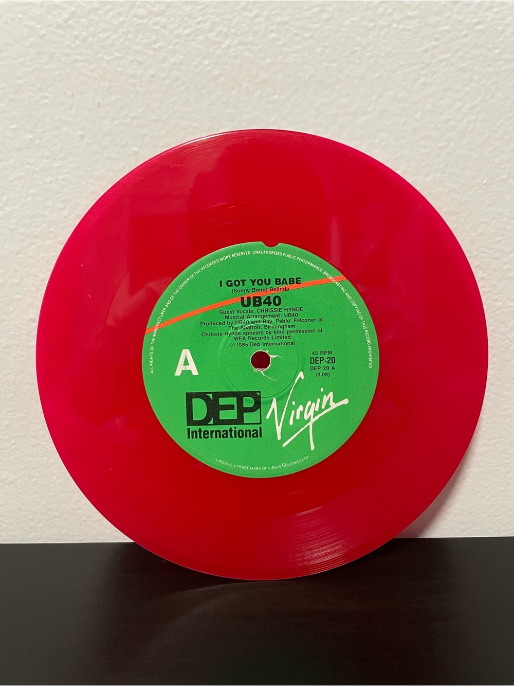 UB40 I Got You Babe RARE Red Vinyl Record 45 Rpm 7” Labour Love Theme UK 1985